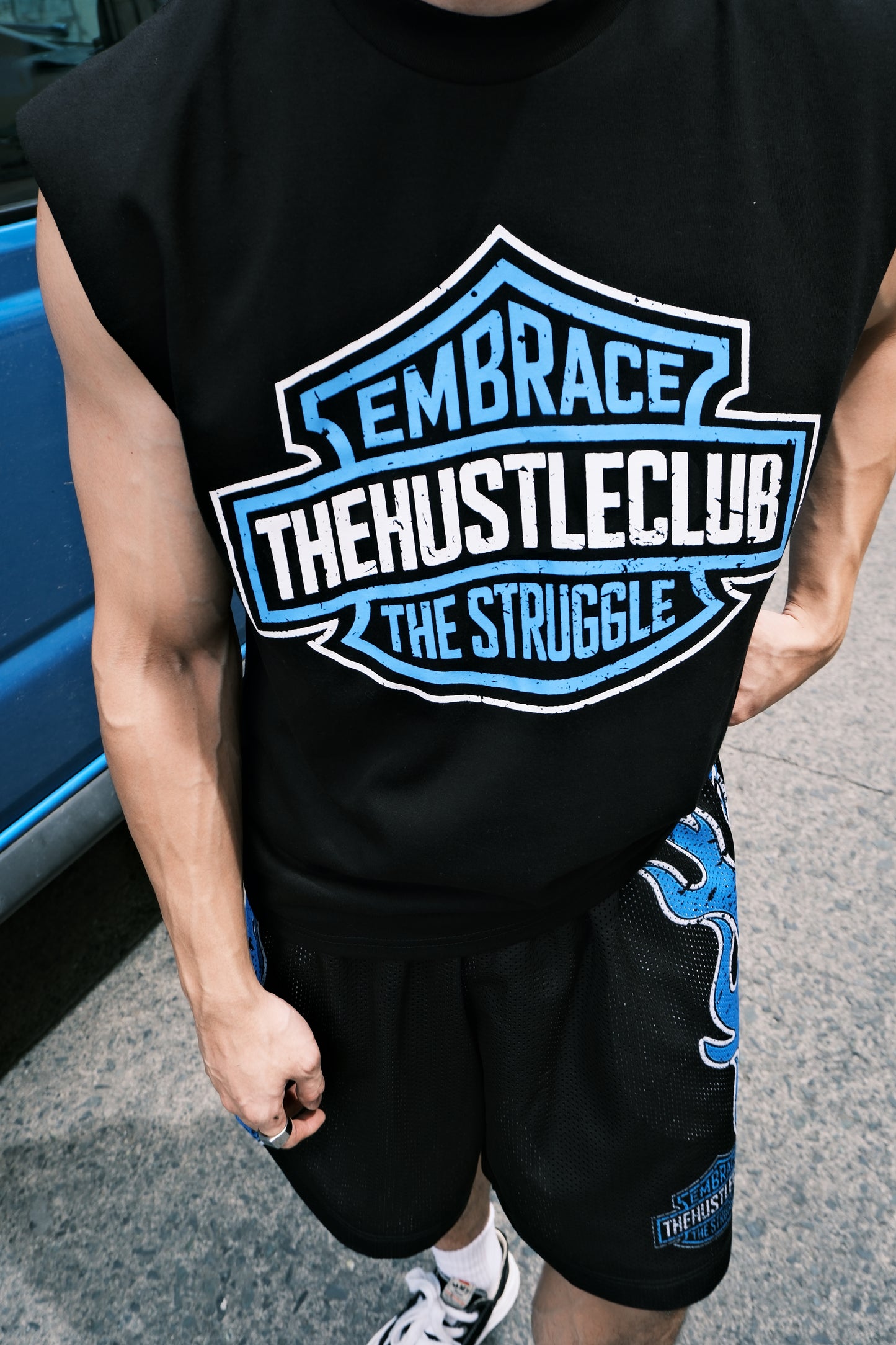 BLUE BLAZE RAW CUT MUSCLE TEE