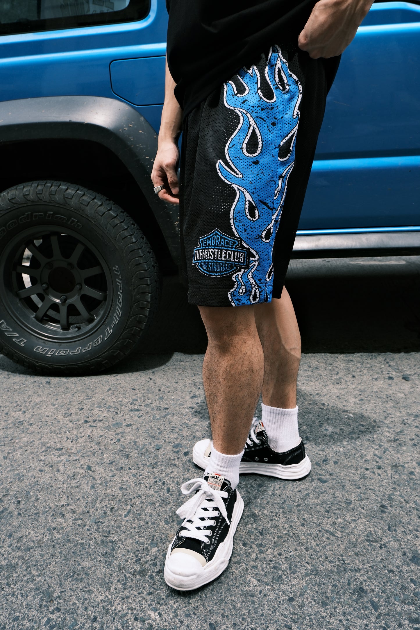 BLAZE BLUE LONGLINE MESH SHORTS