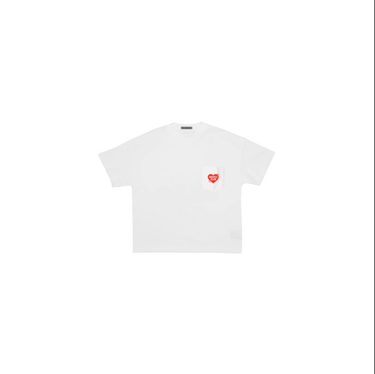 HUSTLE AND HEART HIGH DENSITY PRINT POCKET T-SHIRT WHITE
