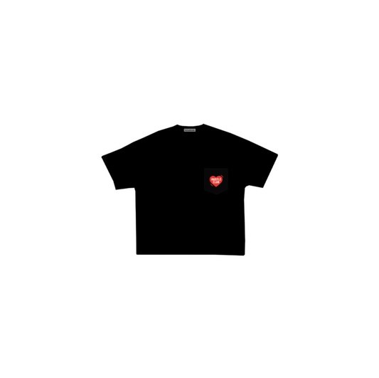 HUSTLE AND HEART HIGH DENSITY PRINT POCKET T-SHIRT BLACK