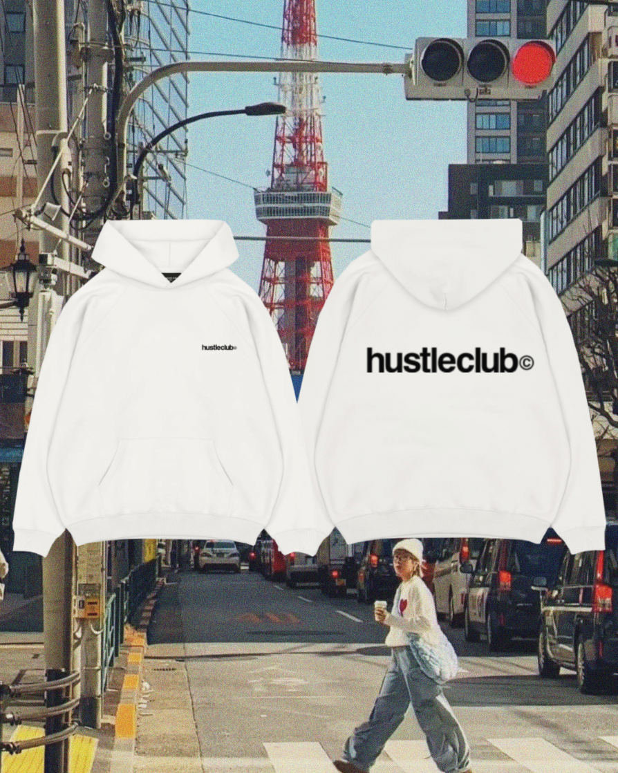 HUSTLE CLUB LOGO HOODIE WHITE