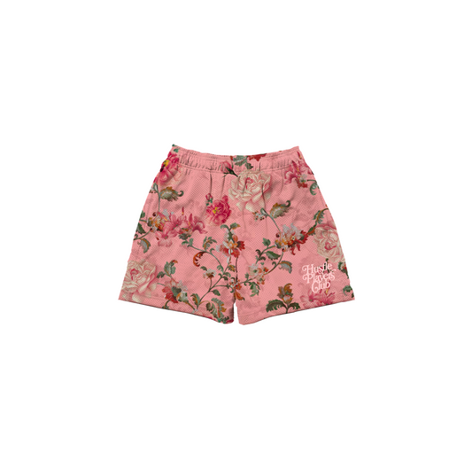 PINK FLORAL MESH SHORTS