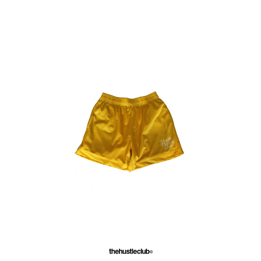 HUSTLE PLAYERS CLUB YELLOW MESH SHORTS